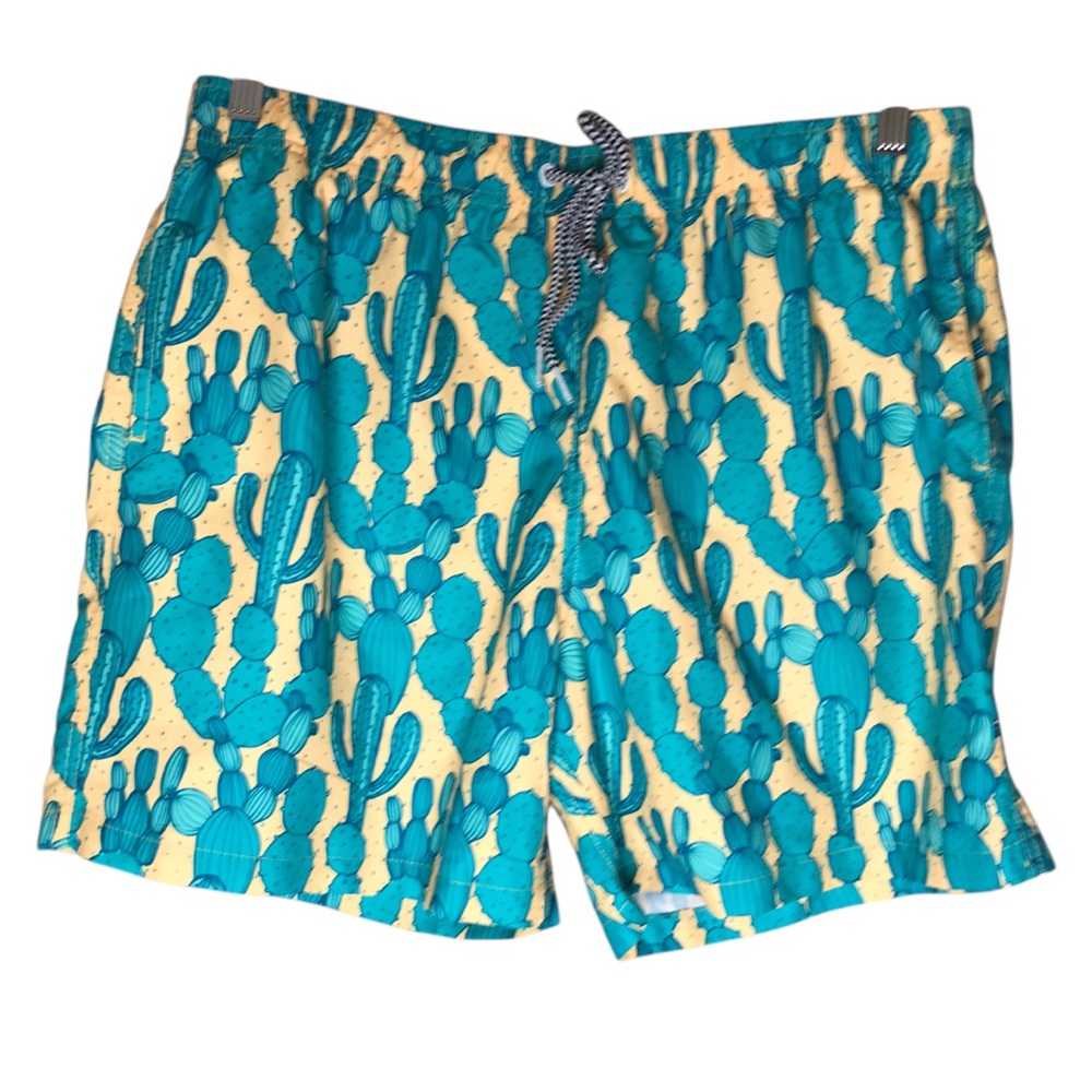 Boardies Swim Shorts Trunks Mesh Lining Teal Yellow Cactus Trunks Men’s Large